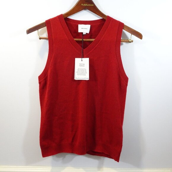 Reformation Sweaters - NWT REFORMATION Cashmere Sweater Vest Red M V-Neck Sleeveless Preppy Academia